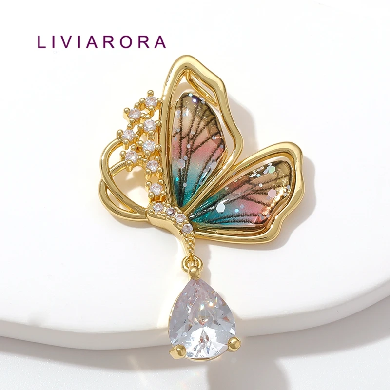 1/2Pcs 18K Gold Plated Brass Colorful Wing Butterfly Pendant CZ Teardrop Butterfly Charms For DIY Jewelry Making Findings