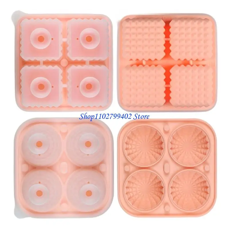 547F 2 Piece Geometric Ice Cubes Maker Set Silicone Square Round Molds For Drink Flexible Freezers Tray Quick Releases