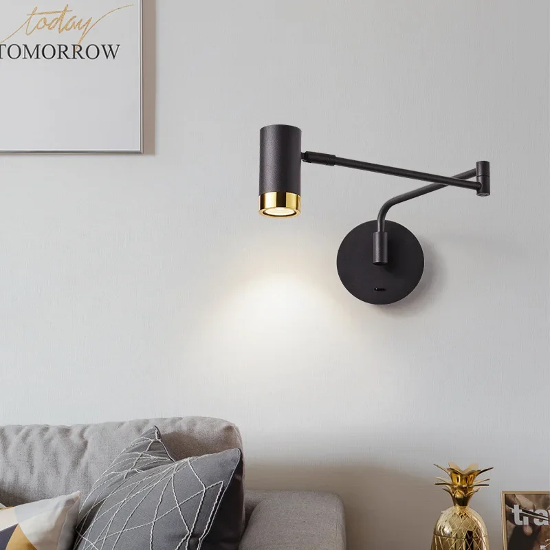 

Minimalist bedside wall lamp Nordic minimalist modern creative telescopic rocker with switch bedroom study reading wall lamp