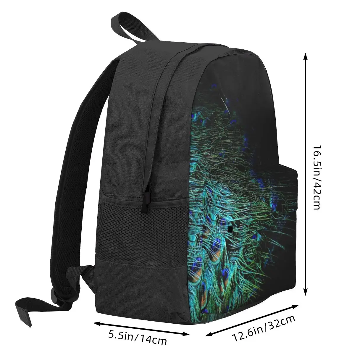 Peacock Feathers On A Black Background Backpack Hot Sale Daypack Large Capacity Children BookBag School Bag