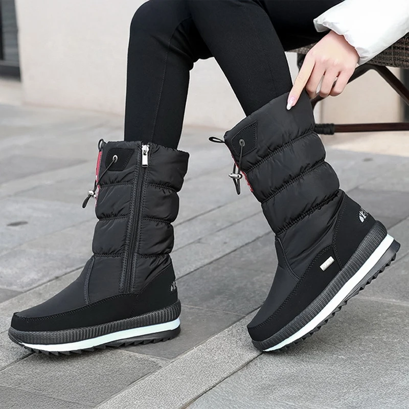 أحذية الثلوج النسائية أحذية الشتاء الفاخرة سميكة أفخم مقاوم للماء عدم الانزلاق مع القوس أحذية الشتاء النسائية الموضة الدافئة الفراء بوتاس موهير #4