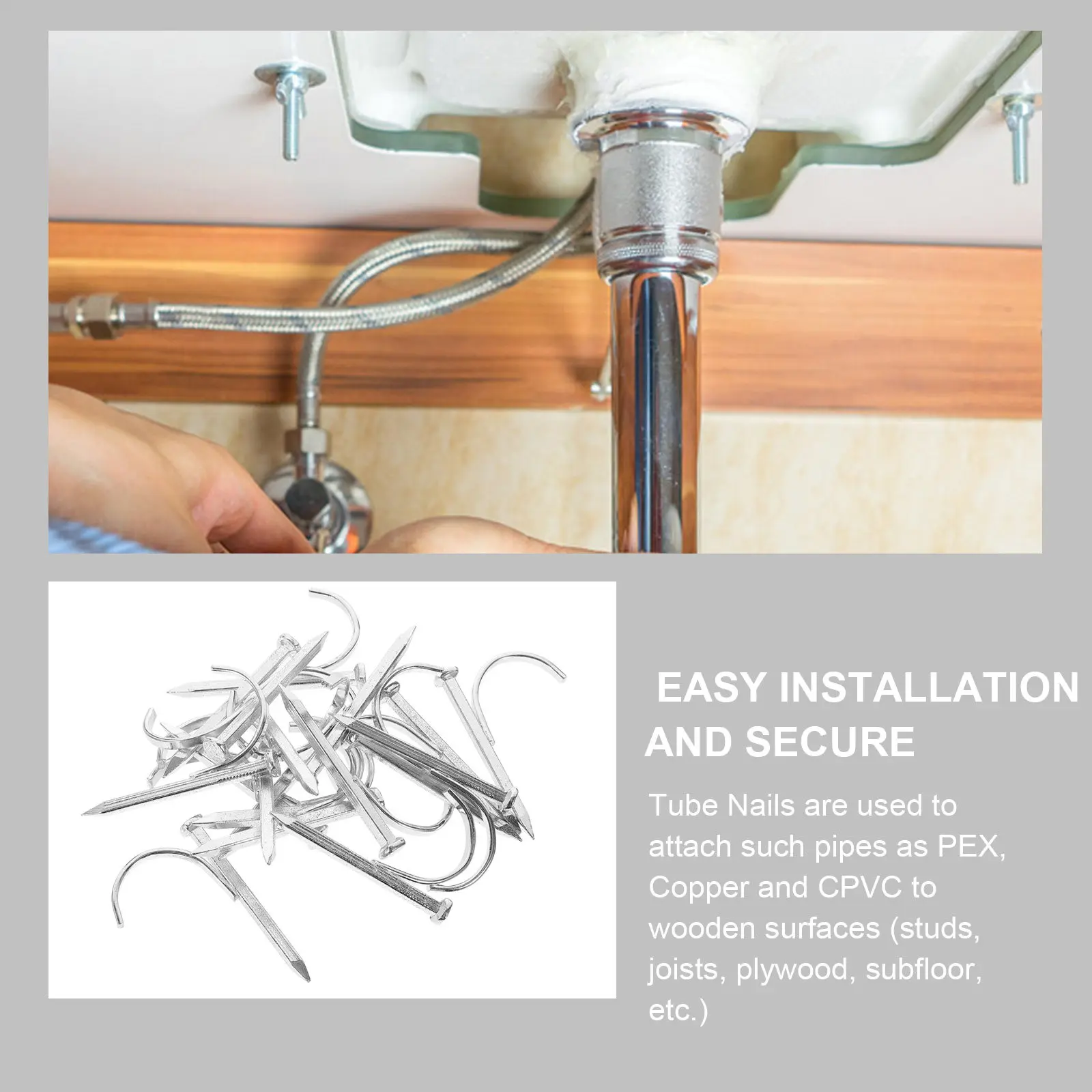 200Pcs Premium Iron Pipe Hook Nails Tubing Support Holder Clamps for Fast Easy Secure Installation on Wood Surfaces Fixing Clips