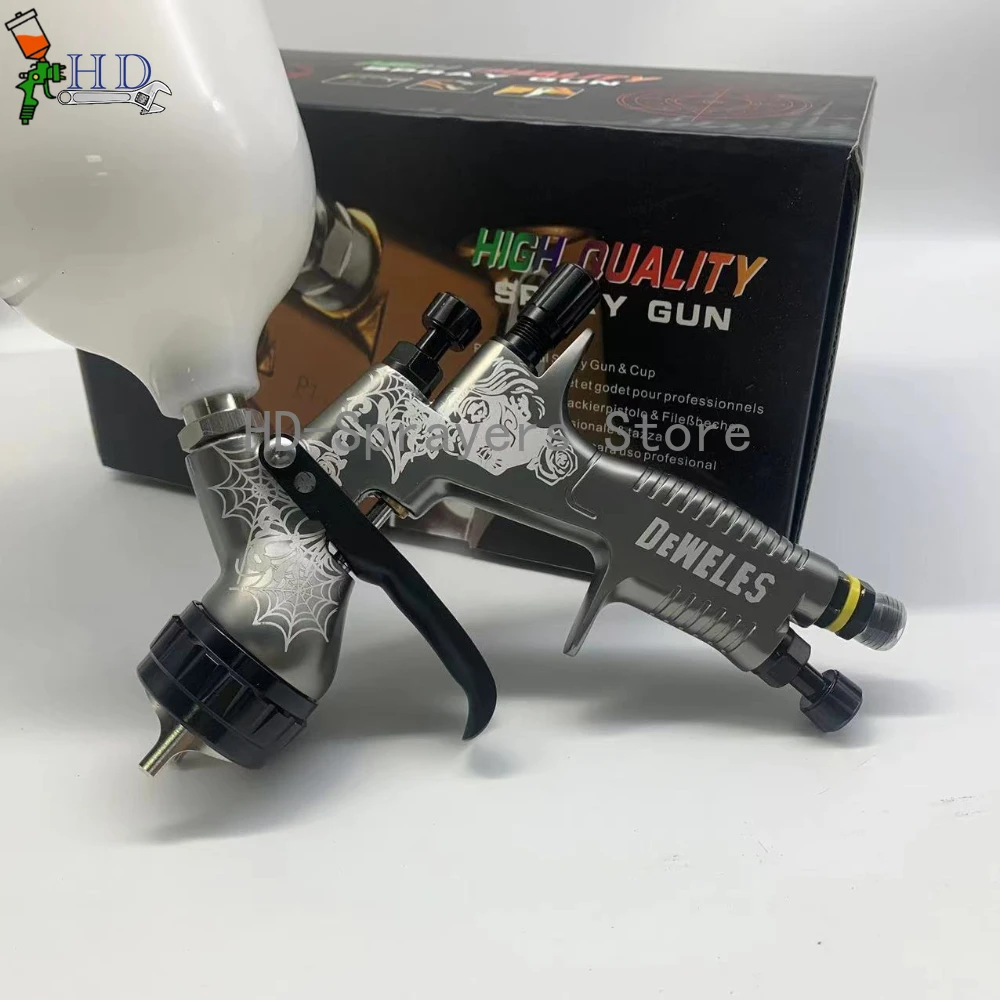 Grey pattern Spray Gun TE20 1.3MM Nozzle 600ML CUP HVLP Paint Tool for Devilbiss