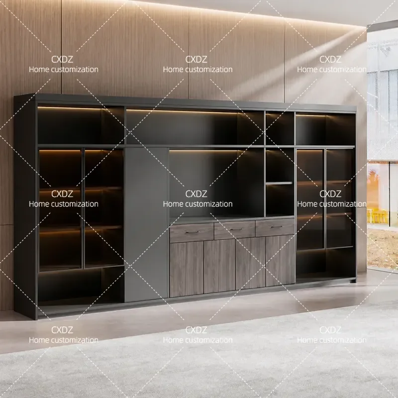 File cabinet Wooden office Bookcase Boss table Background cabinet Glass door Partition against wall Customized storage
