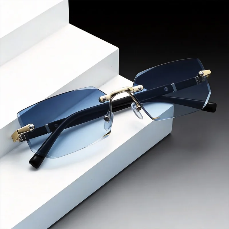 Trendy Rimless Sunglasses for Men Women Fashion Frameless Rectangle Sun Glasses Retro Shades Summer Traveling Eyewear UV400