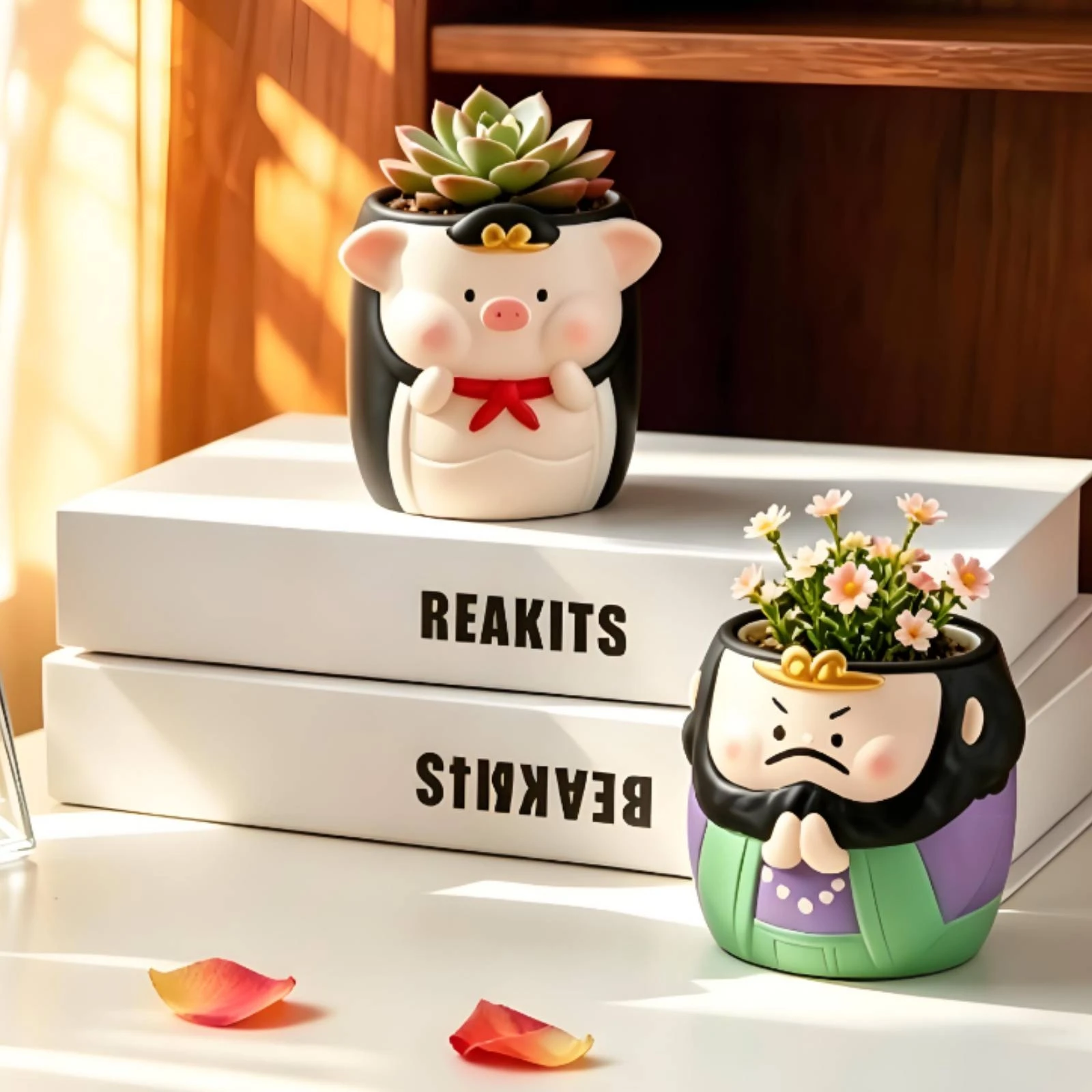 Resin Planter Chinese-Style Decorative Planter Plant Pot Molded Figure Decor Item Smooth Finish