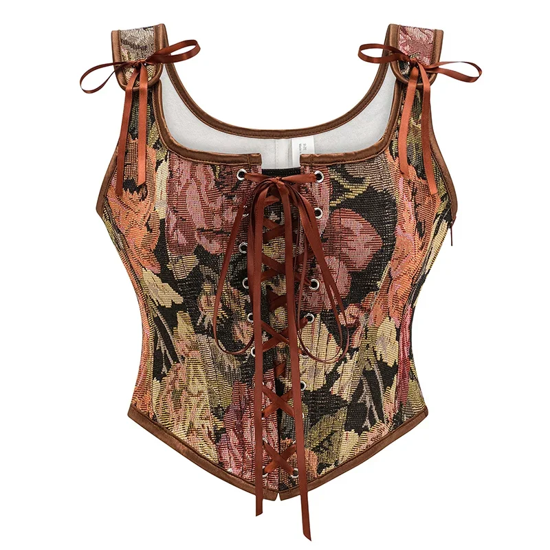 Floral Prints Corset Vintage Tight Tops Ladies Lace Up Vest Push UP Bustier Bandage Body Shapers Slimm Waist Clothes