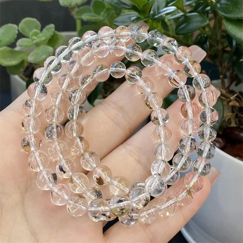 

Натуральный браслет Herkimer с бриллиантами и тройным кругом, кристалл Рейки, целебный драгоценный камень, модные украшения, праздничный подарок, 1 шт., 6/7 мм