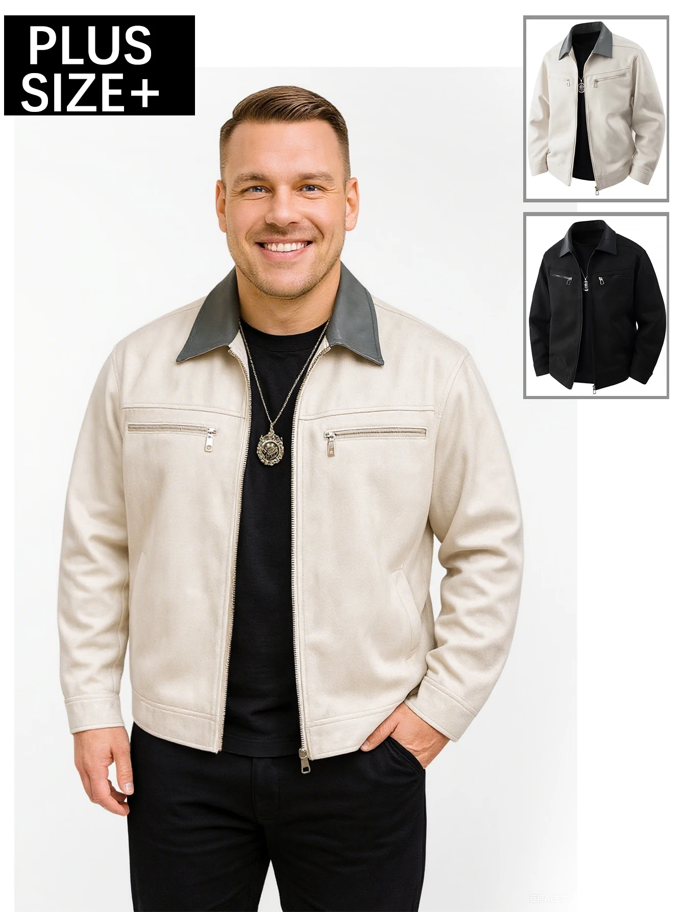 

The new plus - size lapel jacket features a color - block splicing and multi - pocket design. Its fit is loosely tailored yet we