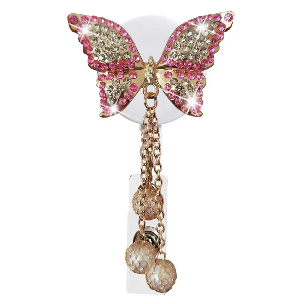 New ABS Badge Reel Clip Rhinestone Anti Lost ID Badge Holder Business Card Accessories Rotate Name Card Parts