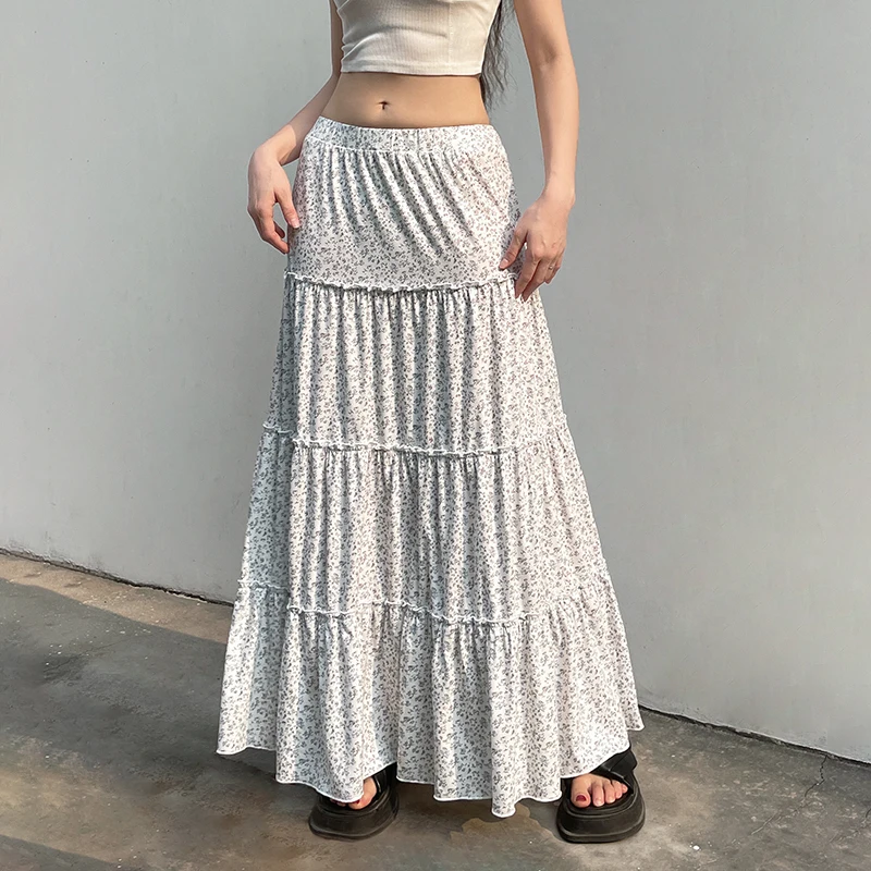 

Simple A-LINE Skirt Women Summer Sweet Streetwear Fashion Floral Print High Wais Skirt Party Casual Elegant Loose Basic Skirt