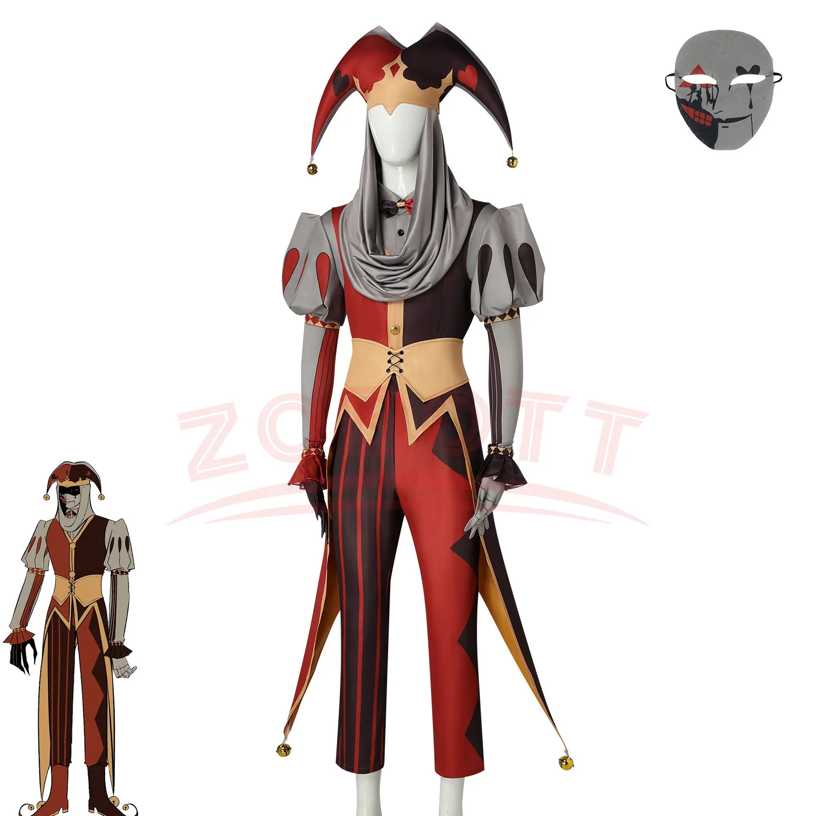 Game Kingdom of Marionettes Jestyn Cosplay Clown Puppet Costume Hat Full Set Uniforms Halloween Mens Clothes Gloves Prop