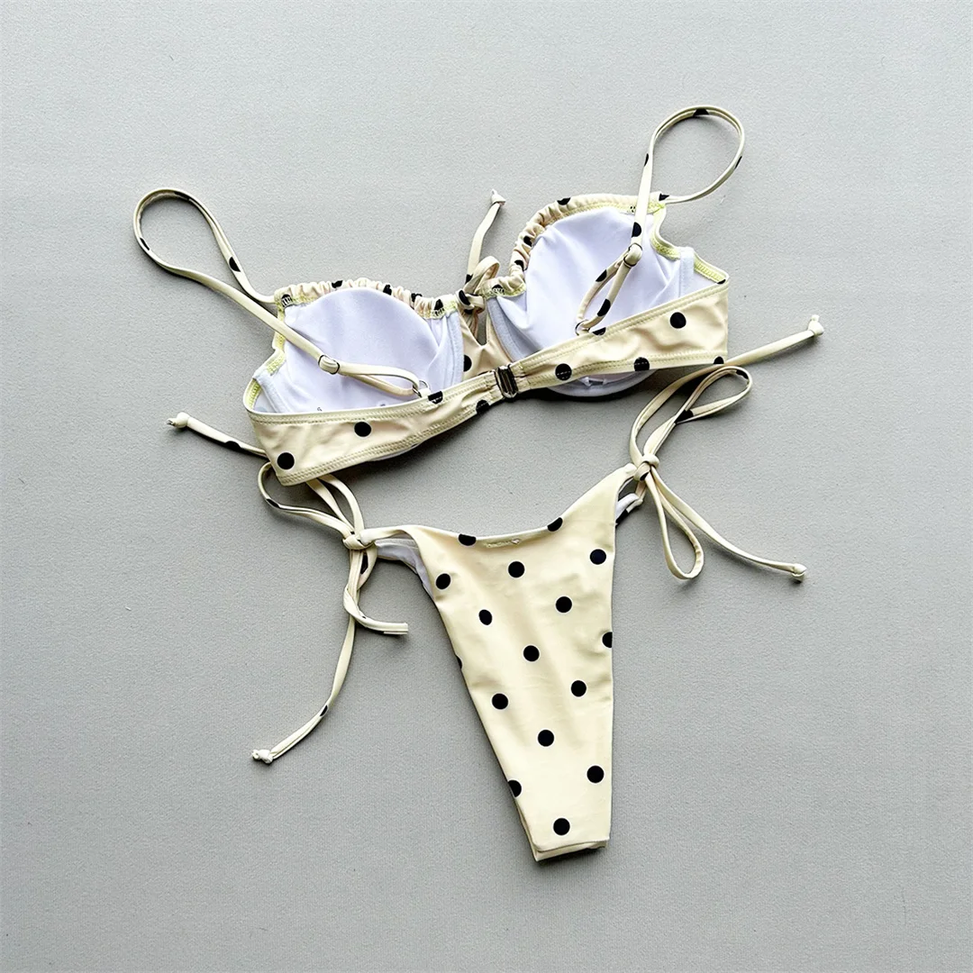Polka Dot Bikini mit Bügel, Damen-Badeanzug, zweiteiliges Bikini-Set, mit Trägern, gepolstert, Badebekleidung, Badeanzug, Modell V8465. – Detail 7