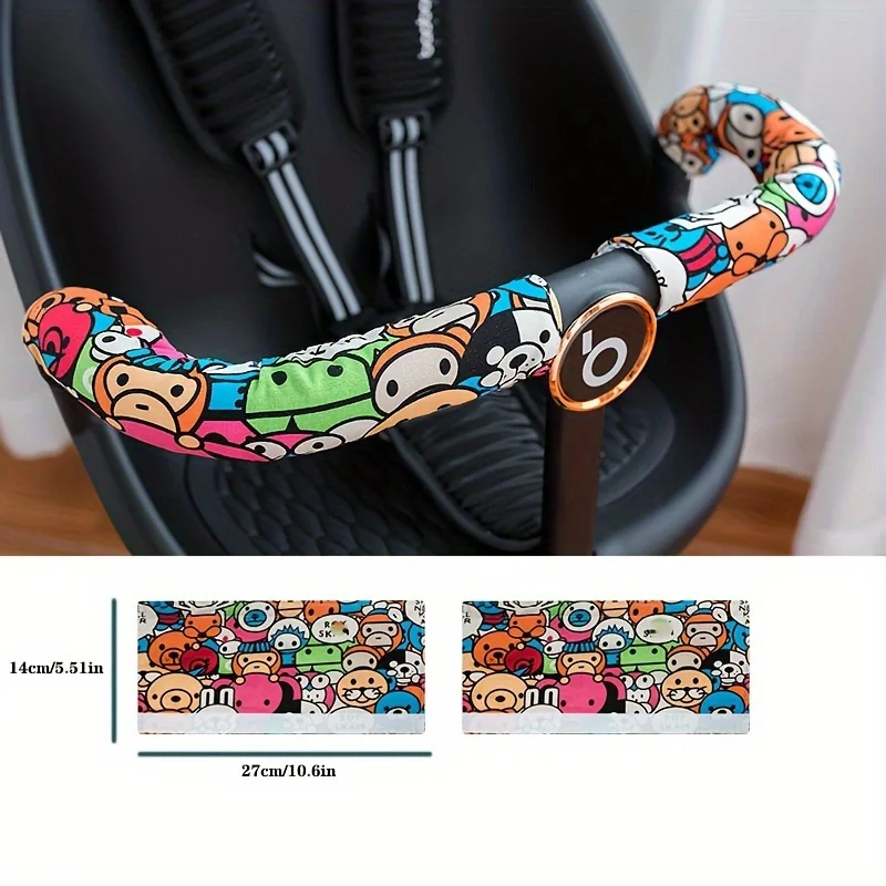 2-Piece Universal Stroller Handle Covers, Cartoon-Print Cotton Armrest Protectors, Baby Stroller Handle Guards, Gift Accessories