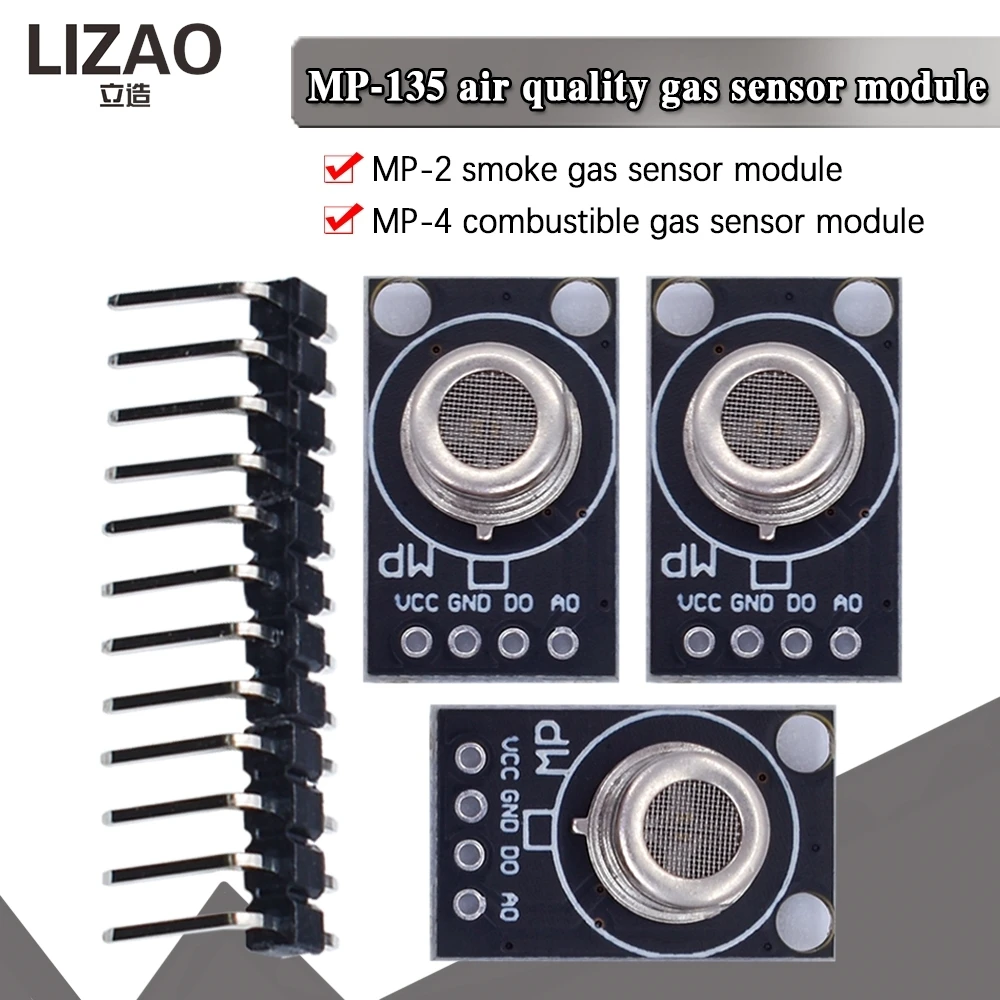 LIZAO MP-135 Air Quality Gas Sensor Module, Compatible with MP-2 Smoke & MP-4 Combustible Gas Detection