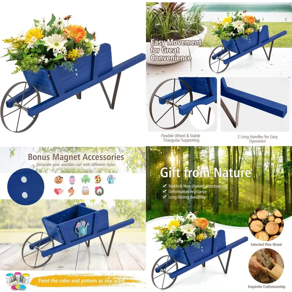 

Деревянный плантатор с маленькими колесами, 9 магнитных аксессуаров, подходит для использования в помещении и на открытом воздухе