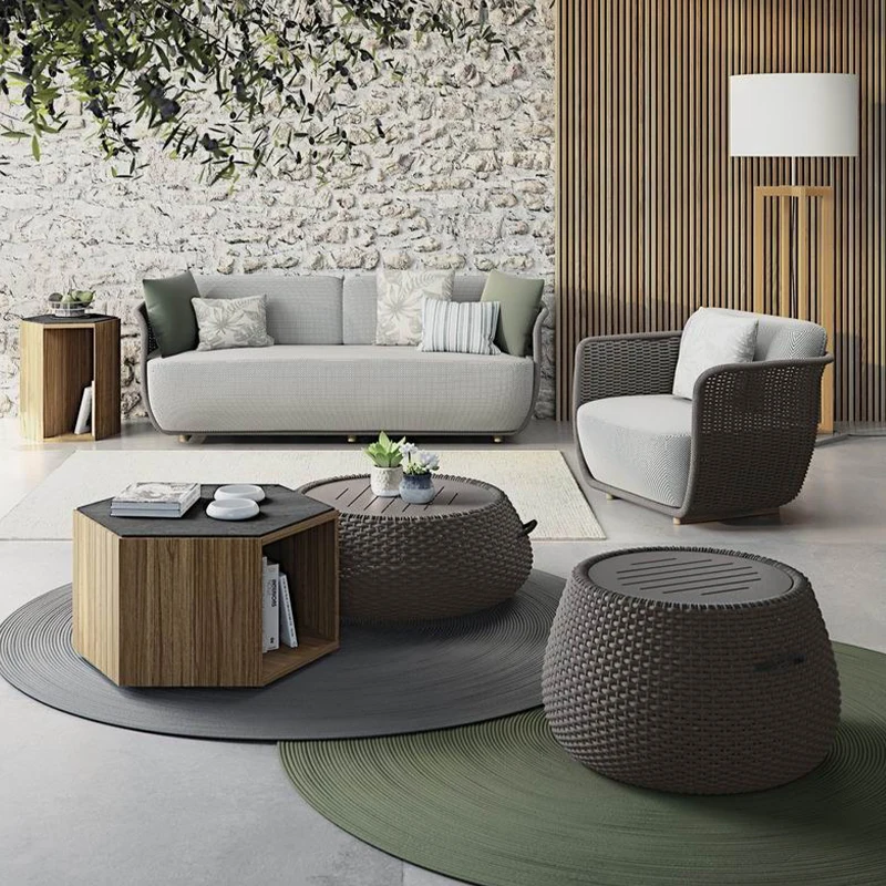 

Italy Style Garden Armchair Customized Waterproof Aluminum Furniture Hotel Patio Outdoor Rope Sofa