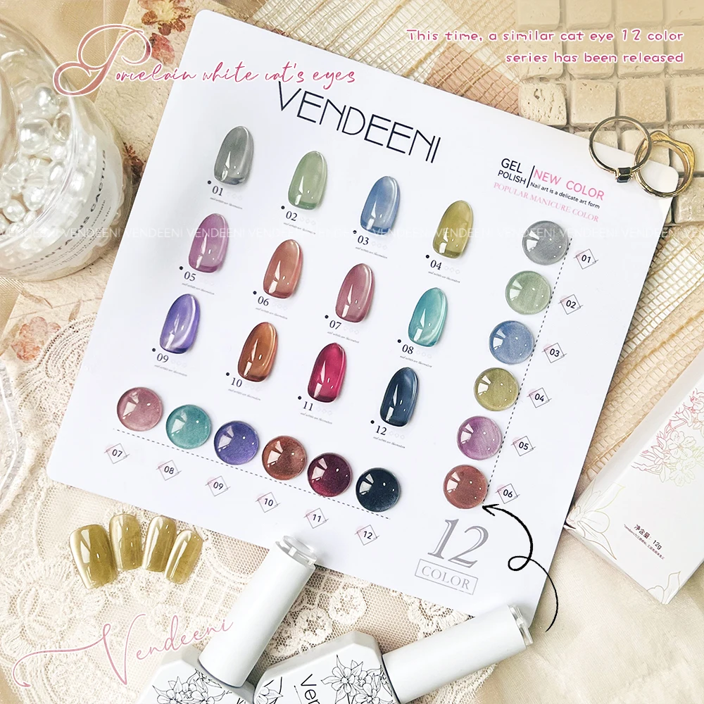 Vendeeni 12ml Crystal Glass Cat Eye Gel Nail Polish Soak Off UV LED Mirror Cat Eye Gel Nail Varnish For Nail Art Manicure