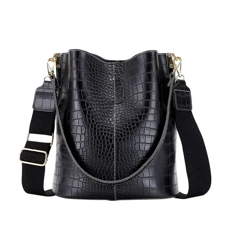 Vintage Crocodile Pattern Crossbody Bags for Women PU Leather Trend Designer Shoulder Handbags Large Capacity Bucket