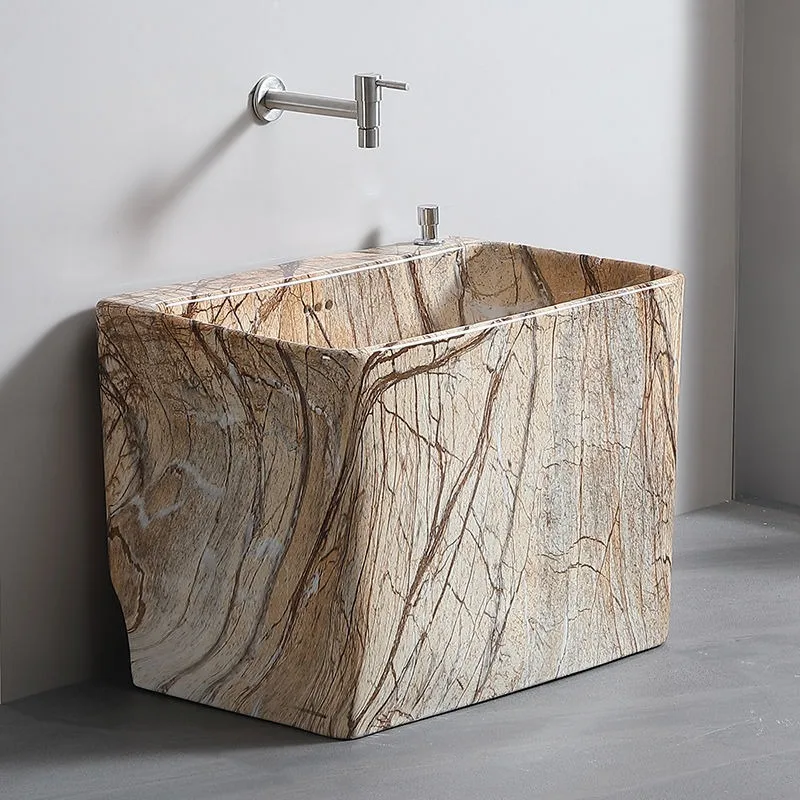 

Quartz yellow retro rock slab pattern ceramic mop pool household balcony outdoor courtyard floor-to-ceiling large-capacity sink