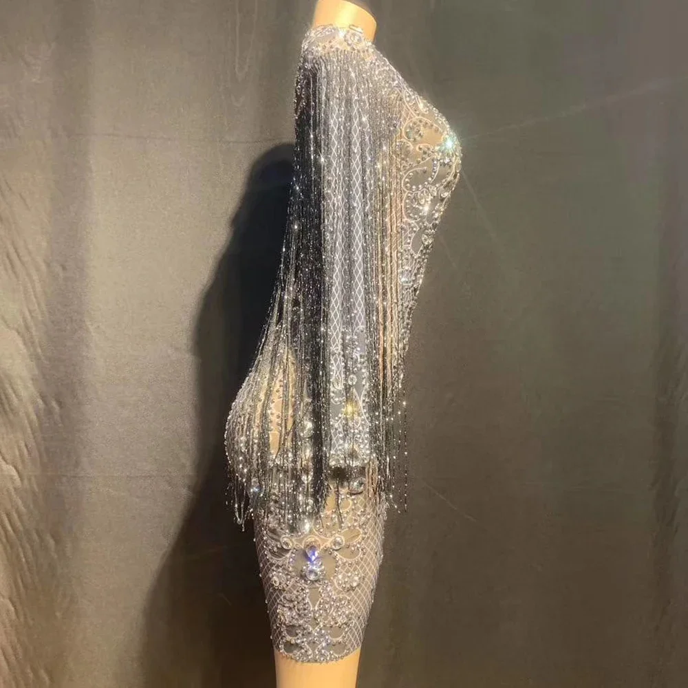 Schwarze Gaze-Perspektive, glänzender Kristall, glitzernde Strasssteine, sexy Kleid für Frauen, Abendparty, Kleidung, Bühnensängerkostüme