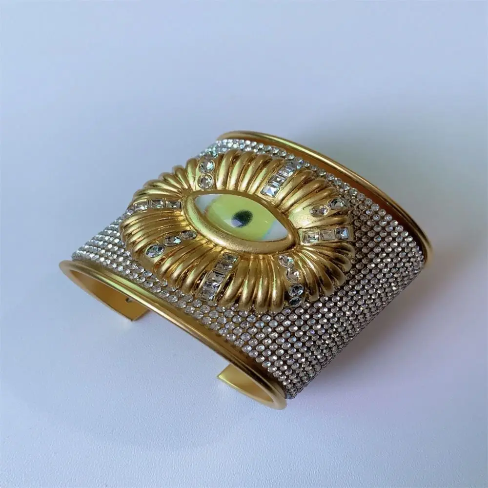 Brazalete abierto ancho exagerado de Metal, pulseras de ojo de demonio de aleación de diamantes de imitación, brazaletes geométricos Punk únicos, regalo para niñas