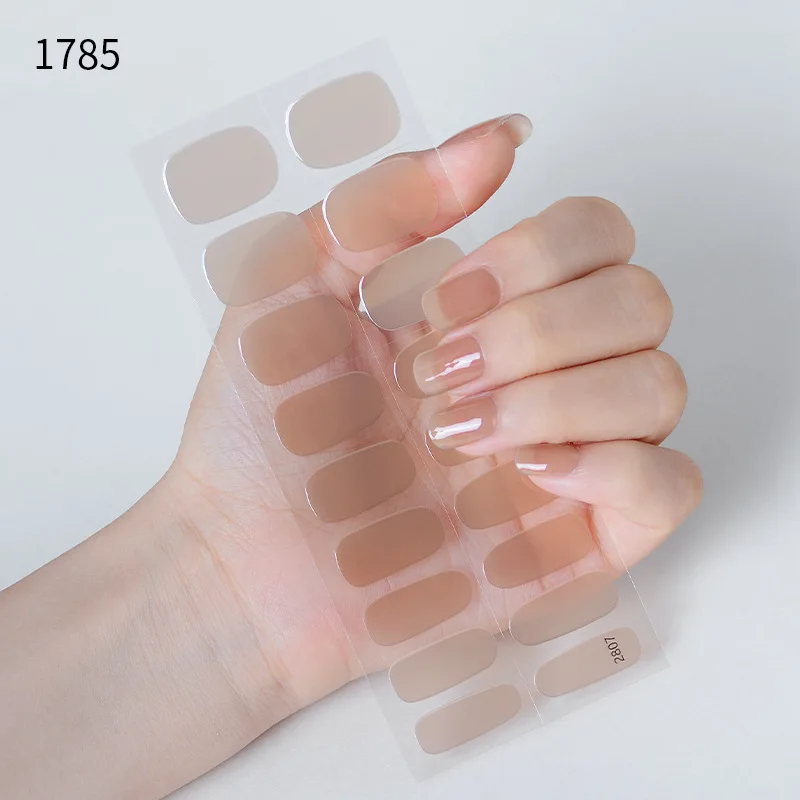 Pegatinas de uñas de Gel de hielo de Color sólido, envolturas de uñas de fototerapia impermeables y duraderas, decoraciones de Arte de uñas semihorneadas UV, 20 puntas