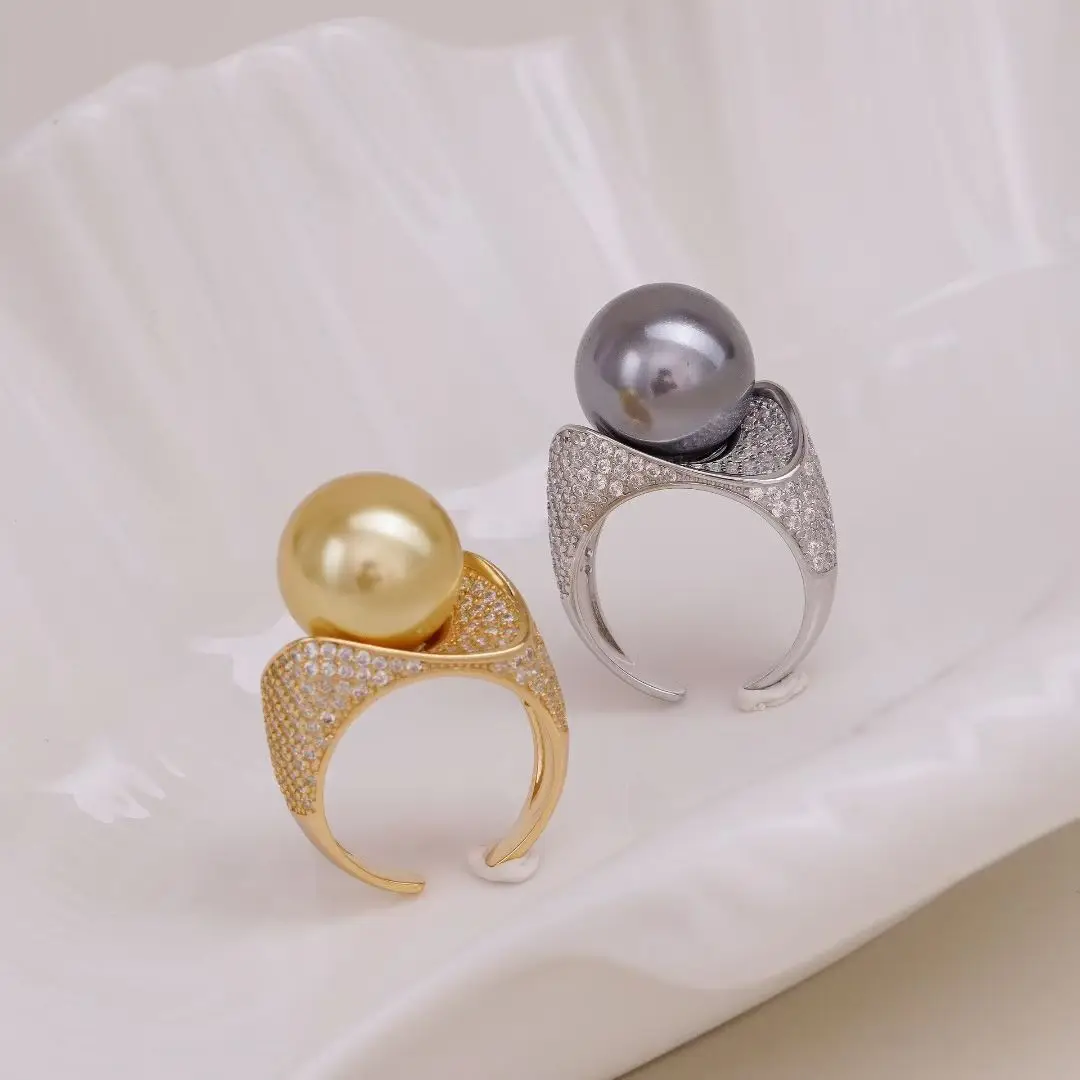 S925 Sterling Silver Adjustable Finger Ring Mountings Base Setting Findings Jewelry Components for 12-13mm Pearls 3pcs/lot