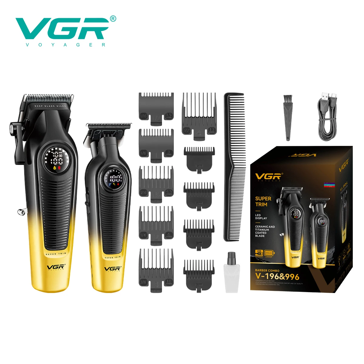 

VGR V-196&996 high-end hair trimming set 2-piece men's electric hair clipper household oil head carving push shear digital shave
