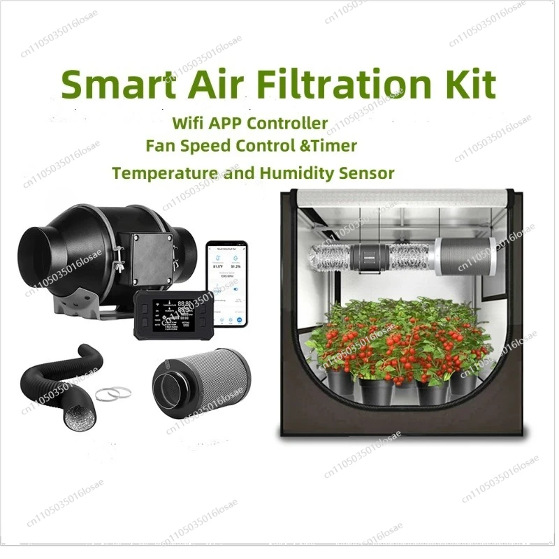 4 6 8 Inch Air Filter Kit Smart Wifi in-line Duct Fan Ventilation Cooling Indoor Plant Planting Tent Ventilation System