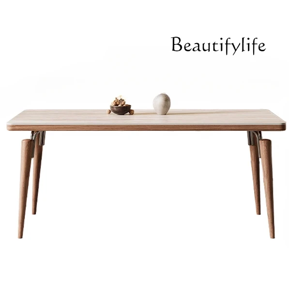 

Walnut solid wood dining table Modern simple ash wood travertine rock slab dining table Household dining table