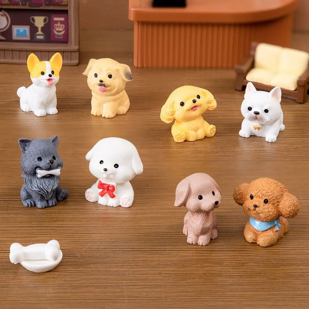 Resin Cute Dog Figurines Miniatures Cartoon Realistic Animal Figurines Handmade Funny Micro Landscape Ornaments Car Ornament