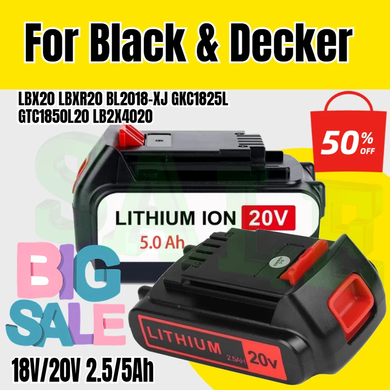 18V/20V 2.5/5Ah LB20 Replacement for Black & Decker Li-Ion Battery LBX20 LBXR20 BL2018-XJ GKC1825L GTC1850L20 LB2X4020