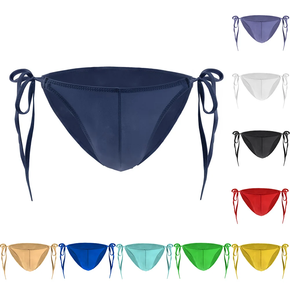 

Men Sexy Thin Low Waist Sexy Lingerie Side Lace Up Bulge Pouch Panties Lounge Brazilian Underwear Bikini Briefs Underpants Men