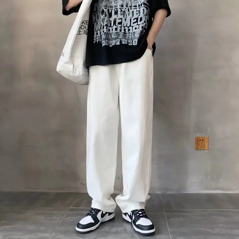 

Trendy Straight Leg Men's Jeans Light Color Hip Hop Casual Japanese Sle Spring Color Wide Leg Long Pants