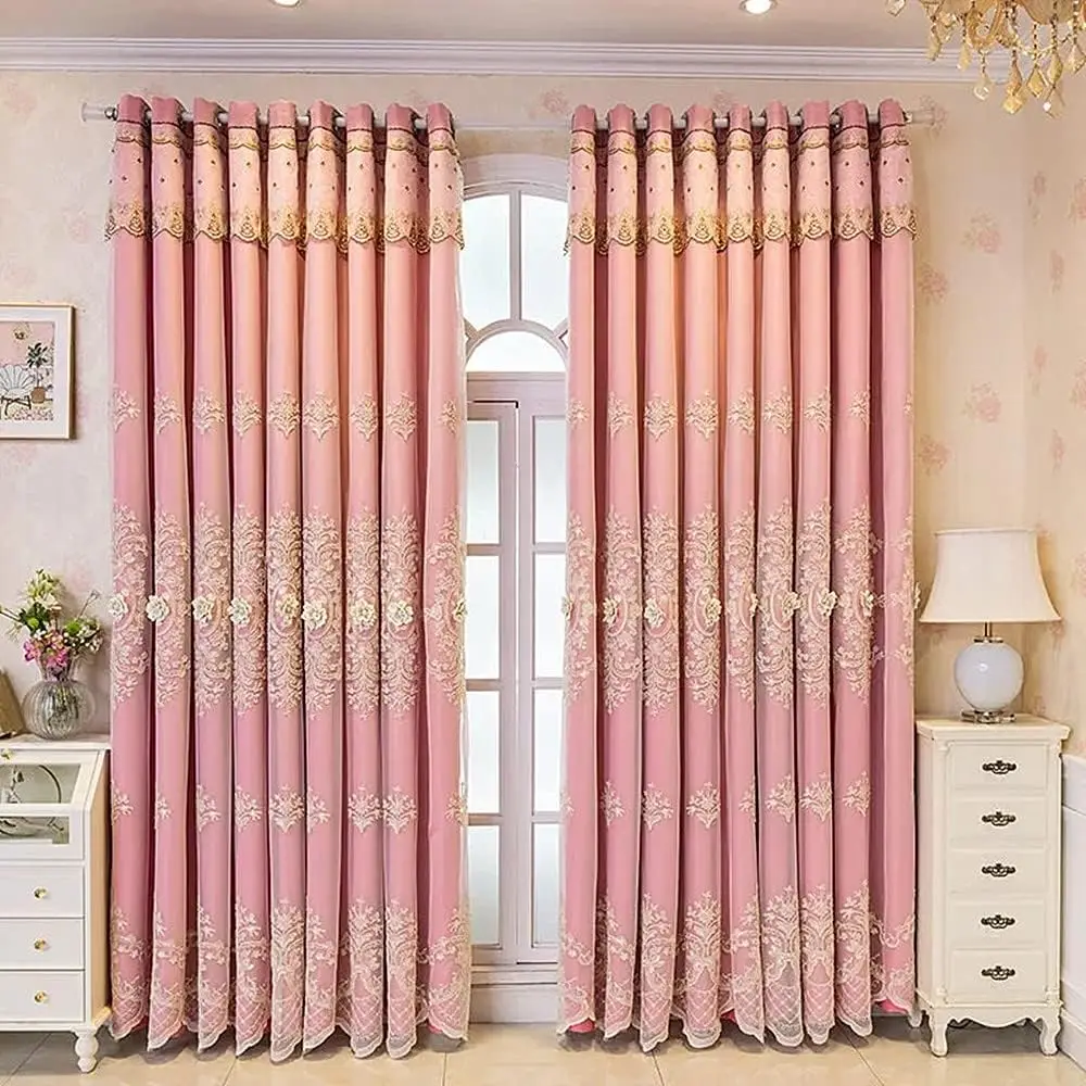 Imagem -03 - Cortina de Dupla Camada com Valance para Sala de Estar Cortina Bordada Europeia Flor 3d Cortina Quarto Luxo Painel 132cm Largura