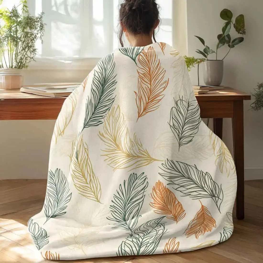 

Одеяла с перьями в стиле ретро, теплое мягкое плюшевое одеяло до колена для зимы, офиса, спальни, дивана, подарки для путешествий, домашний декор