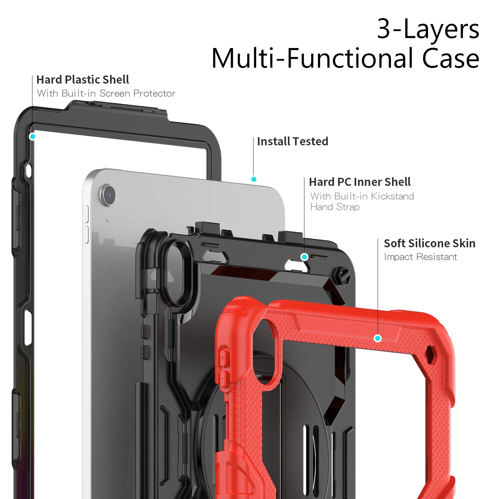 Armor Stand Case Universal For iPad A16 2025 11th 10.9 2022 10th Generation 3-Layers Protect Hybrid Cover With Screen Protector
