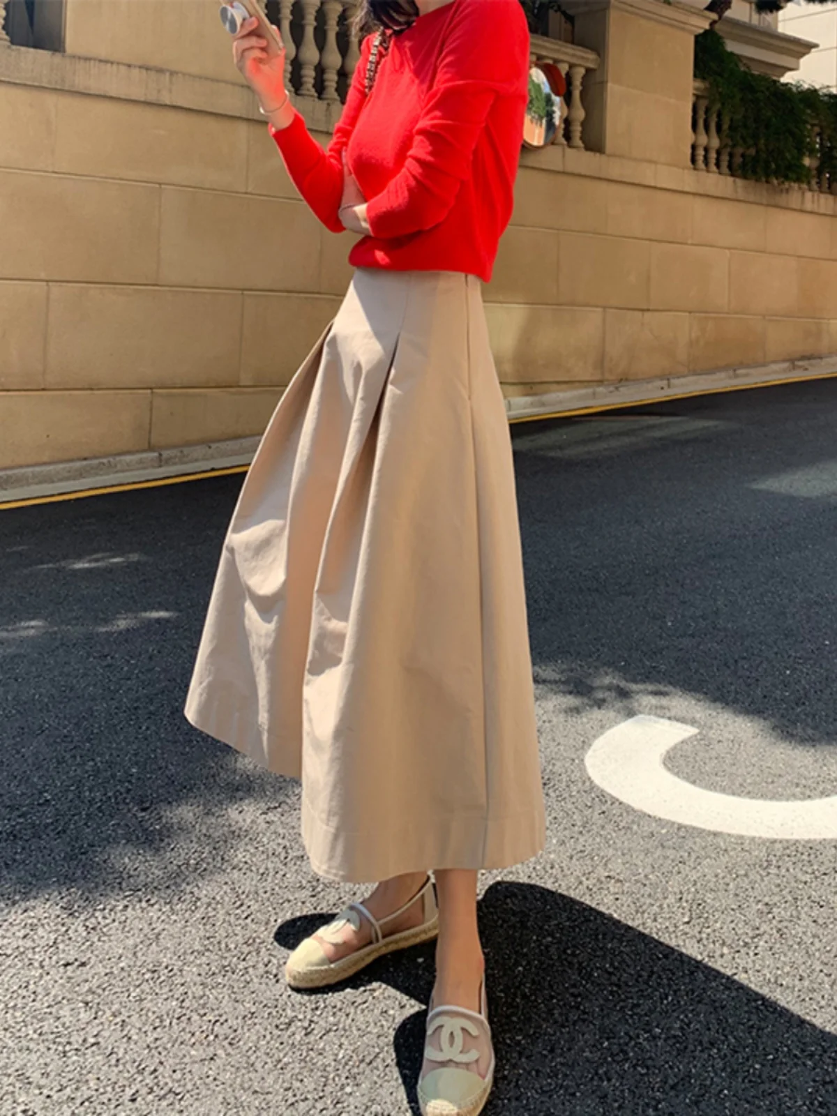 

High Waist A-Line Midi Skirt Women's Spring Autumn Workwear Sle Umbrella Skirt Slimming Casual Polyester Fiber Zipper Closure