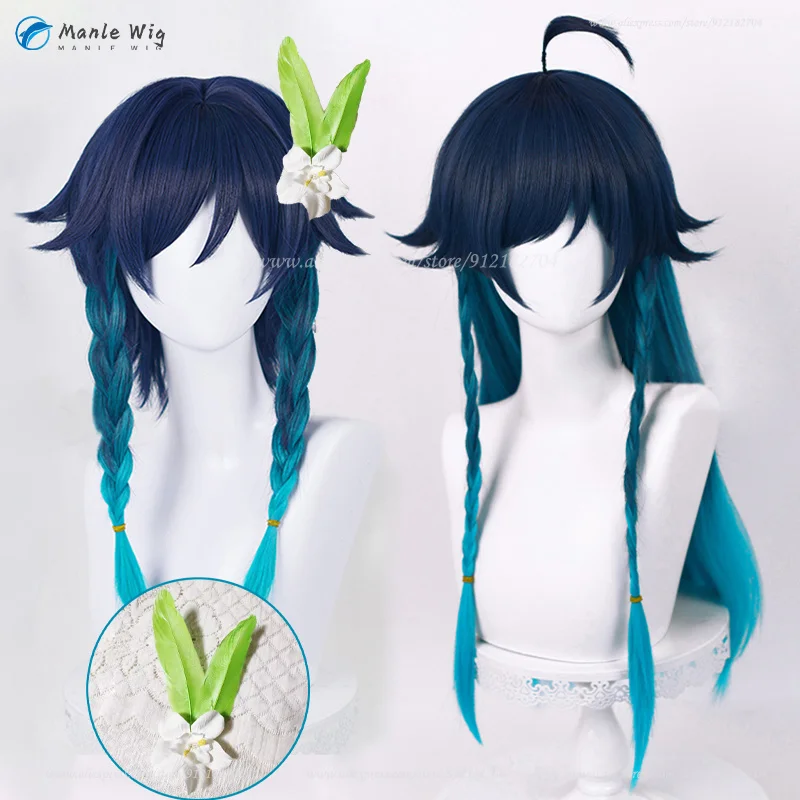 

Type 2 Venti Cosplay Wig Blue Gradient Braid Barbatos Venti Anime Wigs Heat Resistant Synthetic Hair Role Play Wigs + Wig Cap