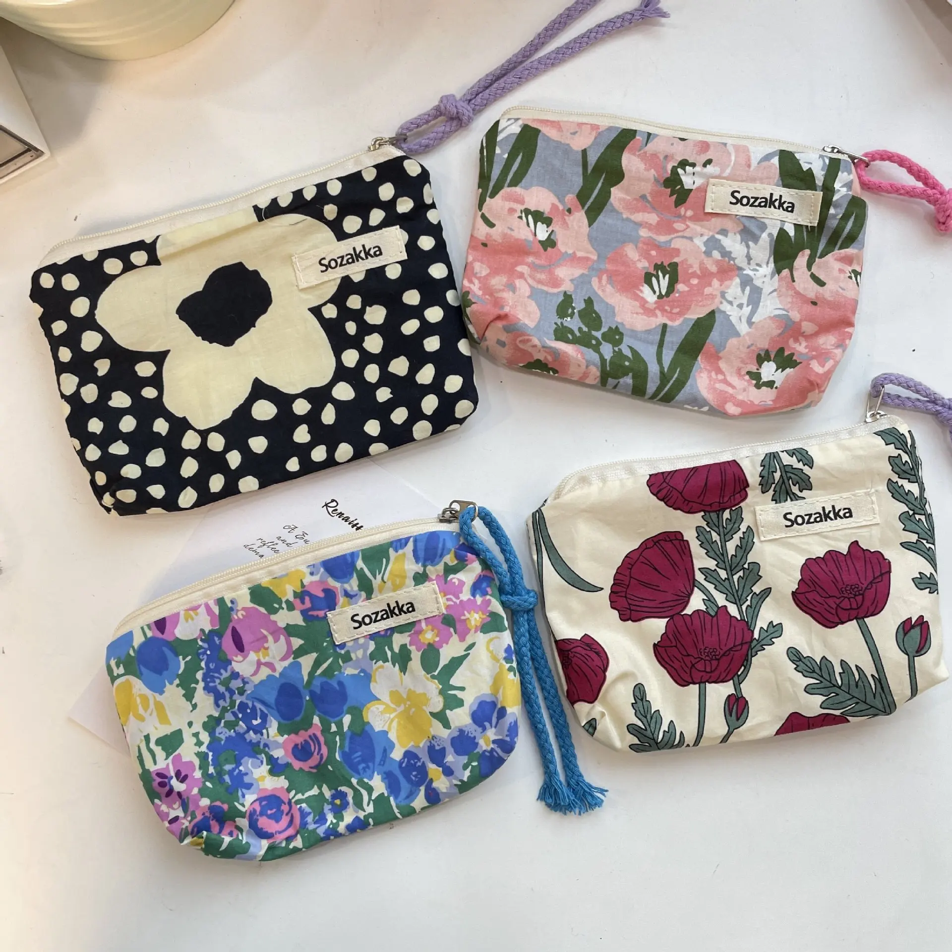 Women Makeup Handbags Wallet Organizer Small Pouch Bags Kawaii Floral Travel Portable Coin Purse Cosmetic Lipstick Storage Bag