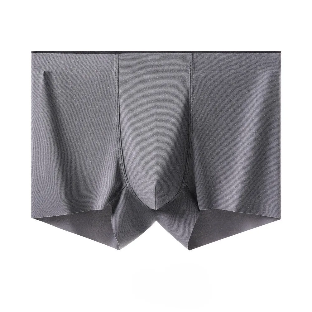 Men\\\'s Seamless Glitter Trunks Underwear - Bulge Pouch Boxer Shorts for Men - Gray Black Burgundy Navy Blue L to 4XL
