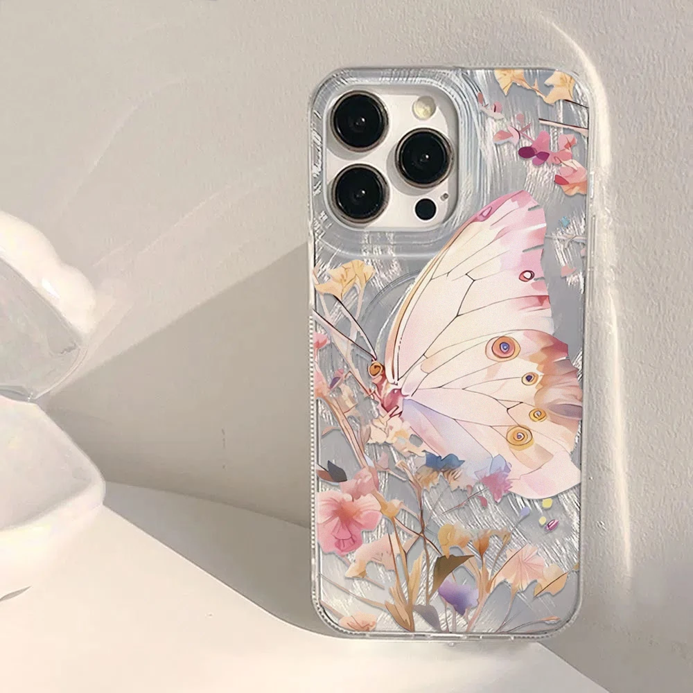 

INS Butterfly Flower Pattern Phone Case for iPhone16/15/14/13/12/11/ProMax/Pro/Plus Fashion Friend Gift Aesthetic Phone Case