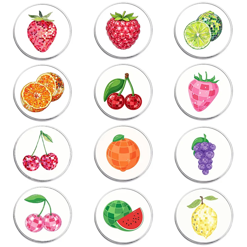 Disco Fruit UV Printing Badges Strawberry Raspberry Lime Orange Cherry Grape Lemon Alloy Brooches Lapel Backpack Jewelry Gift