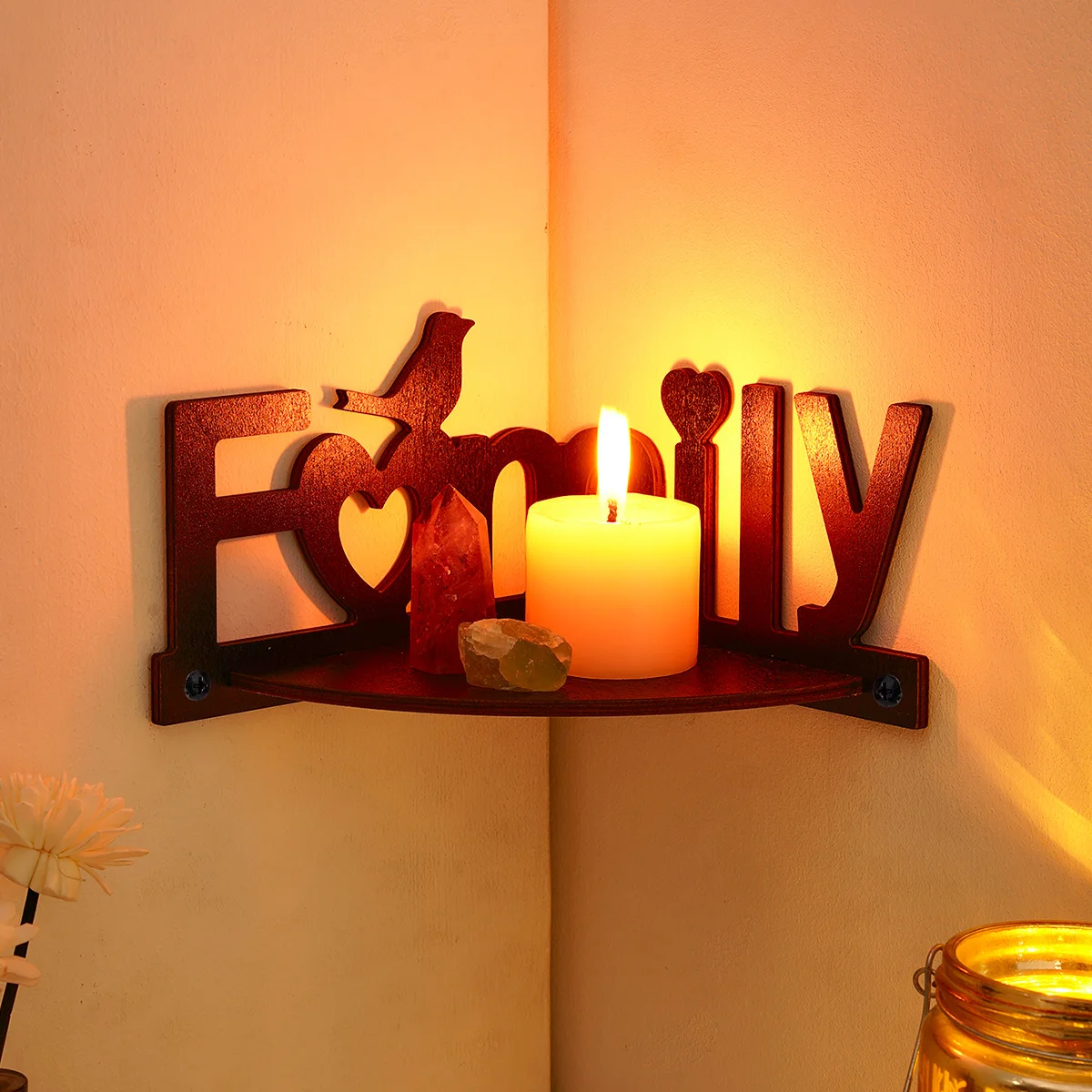 1PC, simple bird Family lettering heart-shaped wall Shelf, DIY assembled Floating Shelf/Shelves, living room display stand