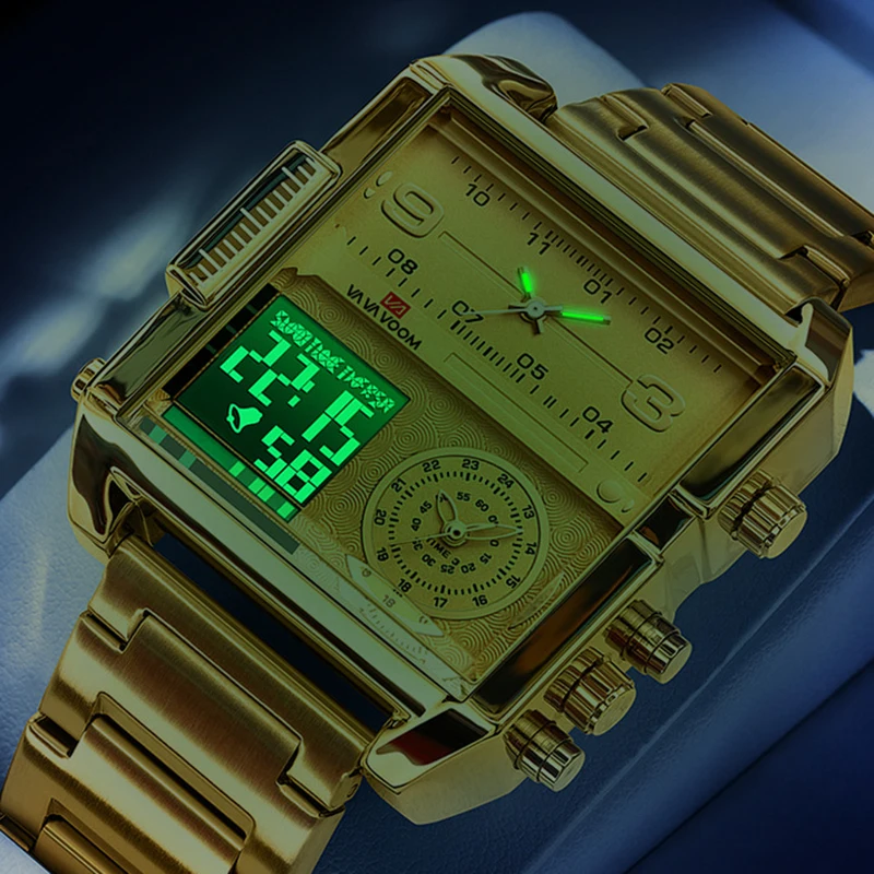 Dual Display Men Sports Watches For Male Clock Gold Black Men Digital Wrist Watches Top Brand Luxury Chronograph Quartz Watch view 3