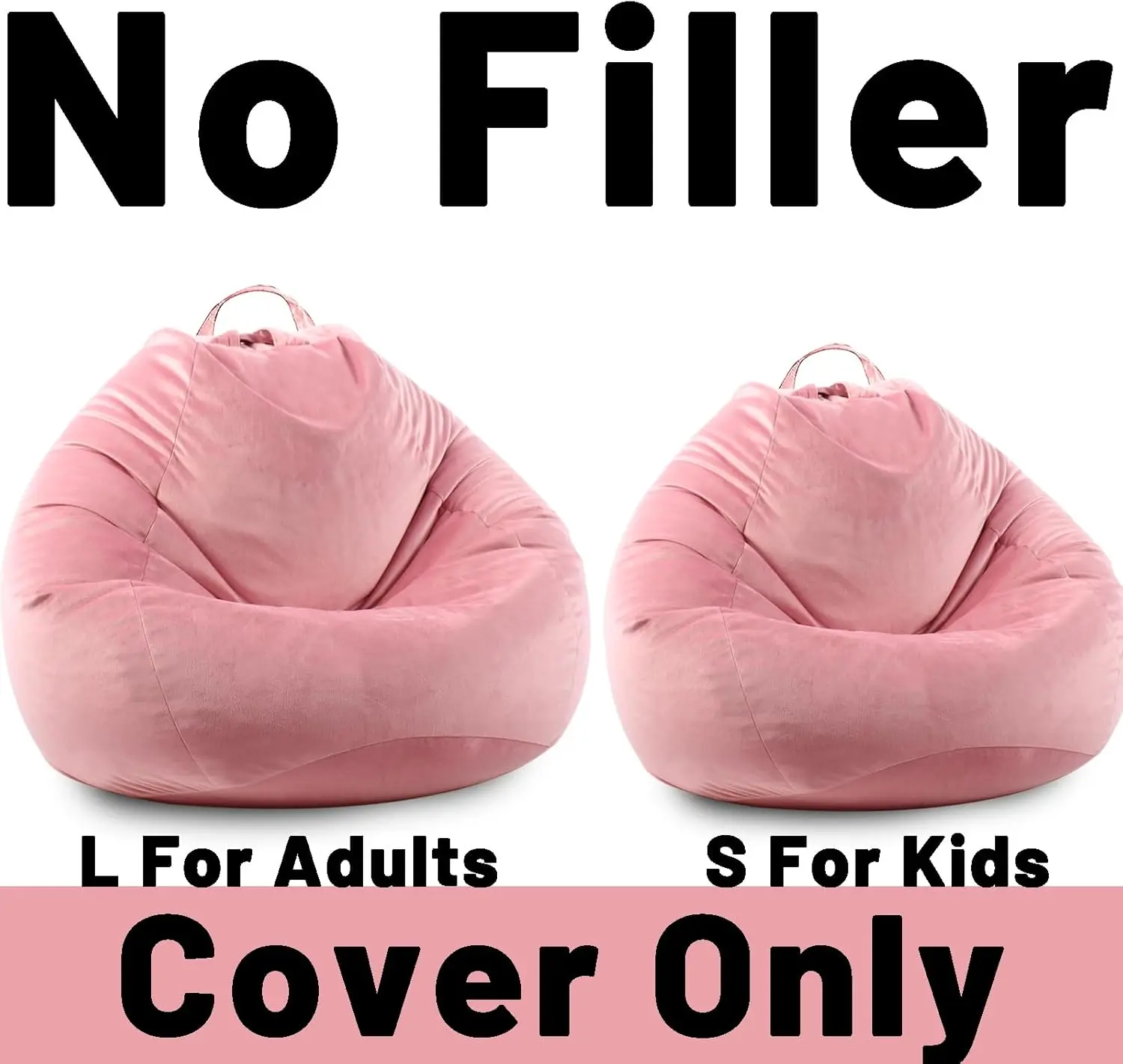Soft Fuzzy Bean Bag Cover for Stuffed Toys Plush Organizer Kids Storage Zipper Small Rose Pink