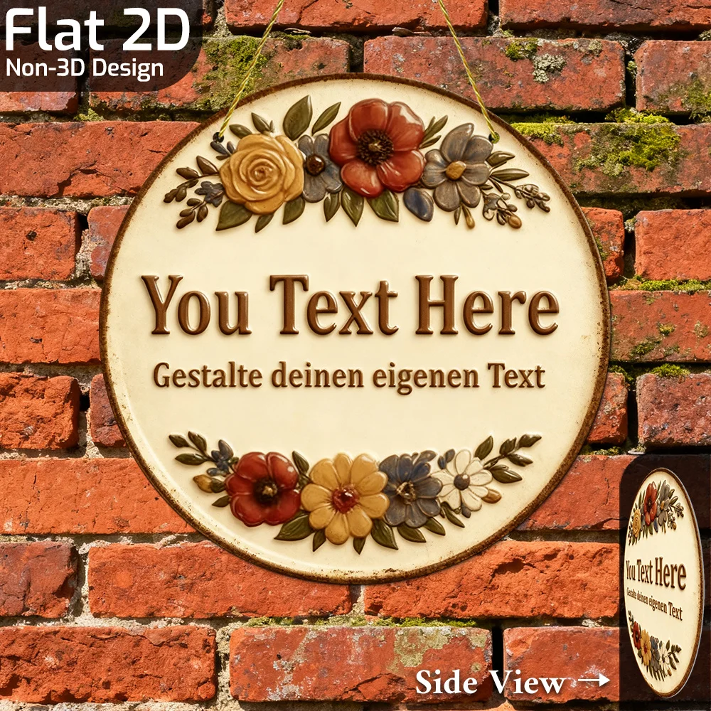 2D Flat, 1pc, Customizable, Vintage Multi-Floral You Text Here Metal Sign, Vintage Multi-Floral-Themed Circular Plate, Home Deco