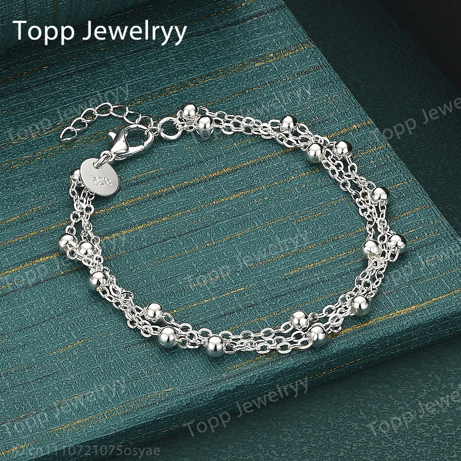 Exquisite 925 Sterling Silver Multi-Layer Bead Bracelet – A Stylish Accessory for Women, Perfect for Weddings and Parties