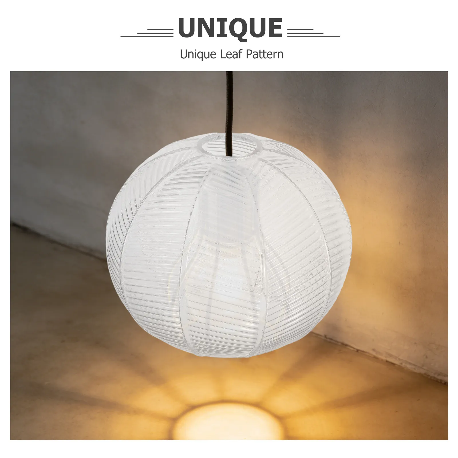 Glass Pendant Light Shade Leaf Pattern Flat Mouth Transparent Glass Lamp Shade Replacement for E27 Ceiling Light Fixture Dining
